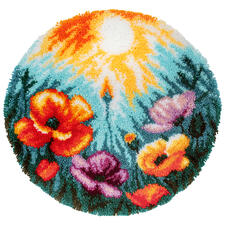 Kleiner Rundteppich - Mohnblumen