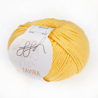 Tavira von ggh, sonnengelbe Wolle in knäuliger Form