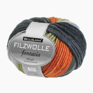 Filzwolle 'Fantasia' von BellaLana in Grün/Orange/Anthrazit.