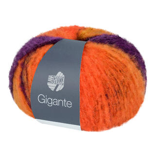 Gigante von Lana Grossa, mehrfarbiges Garn in Dunkelviolett, Gelb und Orange.