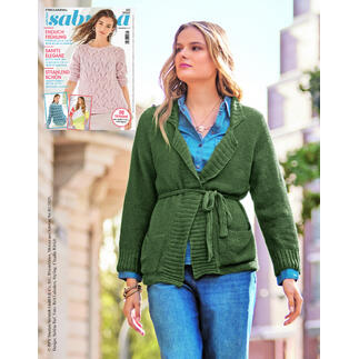 Grüne Jacke aus Recycle & PET mit Taillengürtel und klassischem Kragen.