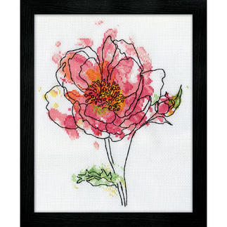 Kreuzstichbild - Pink Floral / Rose 