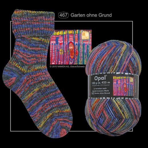 Pullover- und Sockenwolle 4-fach in Variation nach Hundertwasser-Werken von Opal 
