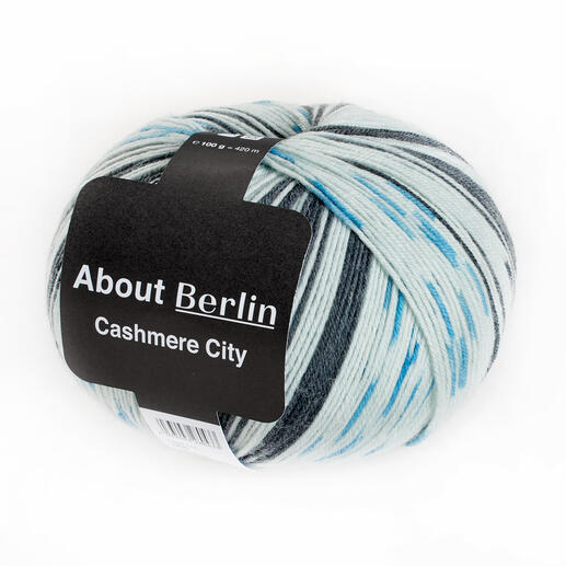 Sockenwolle About Berlin Cashmere City von Lana Grossa, 868 Weiß/Anthrazit/Türkis 
