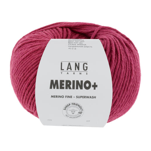 Merino+ von LANG Yarns in Himbeere Mélange, lebhaftes Garnknäuel.