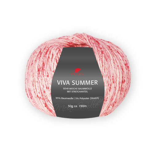 Rot melierte Baumwolle von Pro Lana, Viva Summer, im Knäuel.