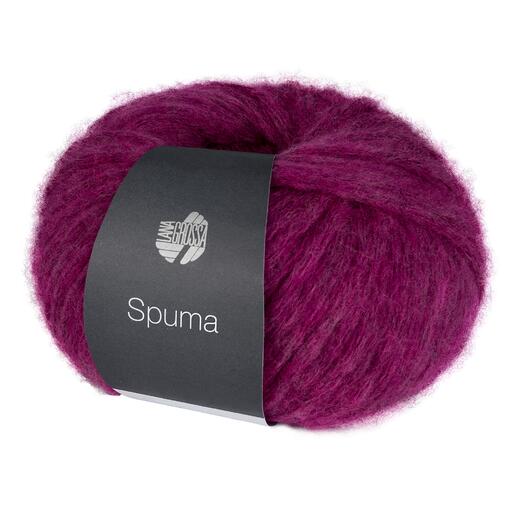 Spuma von Lana Grossa in Magenta, weiches Garn in runder Form.