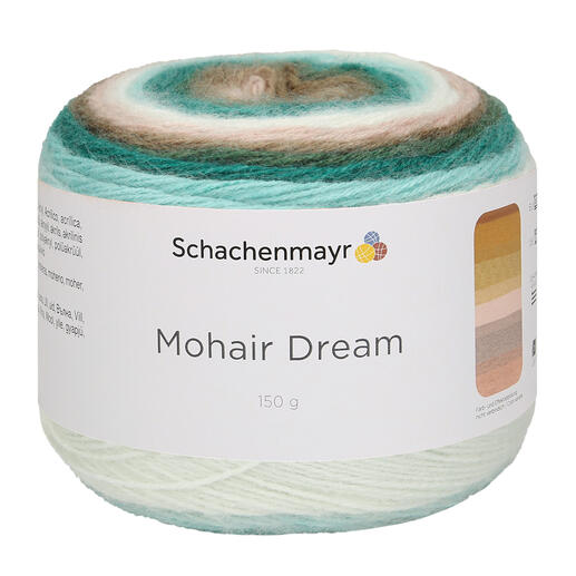 Mohair-Garn von Schachenmayr in Frozen Rose Farbe mit Etikett.