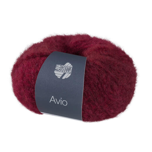 Avio von Lana Grossa, orientrot-dunkelrote Wolle in einem runden Knäuel.