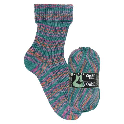 Socken aus Sockenwolle Showbiz 4-fach von Opal in bunten Rampenlichtfarben.