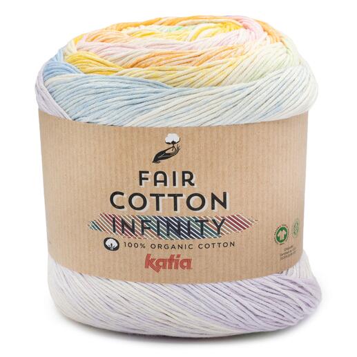 Fair Cotton Infinity von Katia, Garn in hellen Pastellfarben, 100 % Bio-Baumwolle.