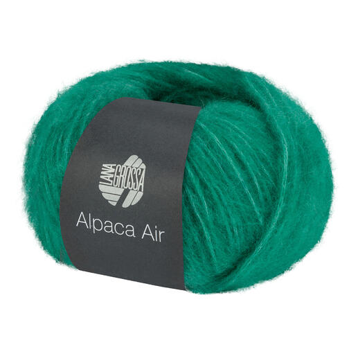 Alpaca Air von Lana Grossa in jadegrün mit Etikett.