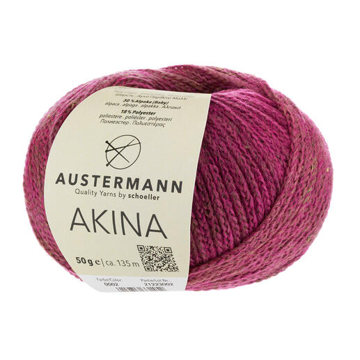 Akina Wolle von Austermann in Himbeerfarben, 50 g Knäuel.