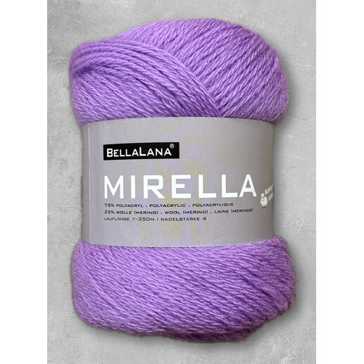 Lila Wollknäuel von BellaLana Mirella mit Label.