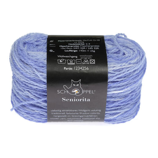 Hellblaue Wolle HOH Seniorita, 2605, 100g auf schwarzem Label