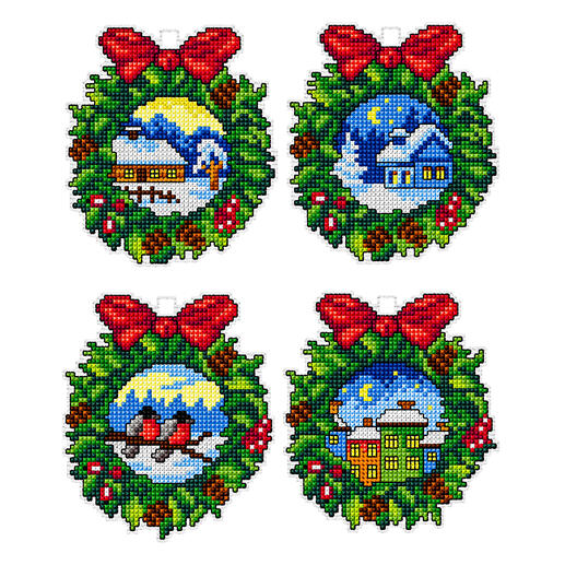 Set von 4 Weihnachtsanhängern mit Kränzen