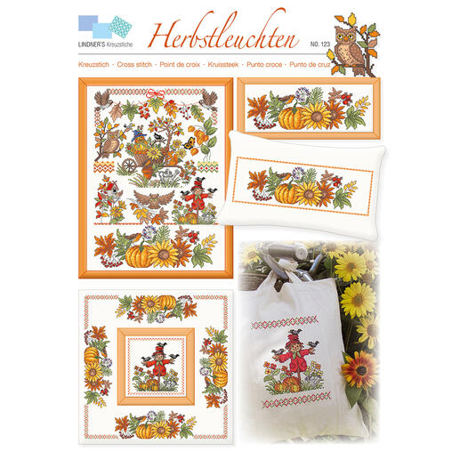 Vorlagen für Kreuzstichmuster mit herbstlichen Motiven.