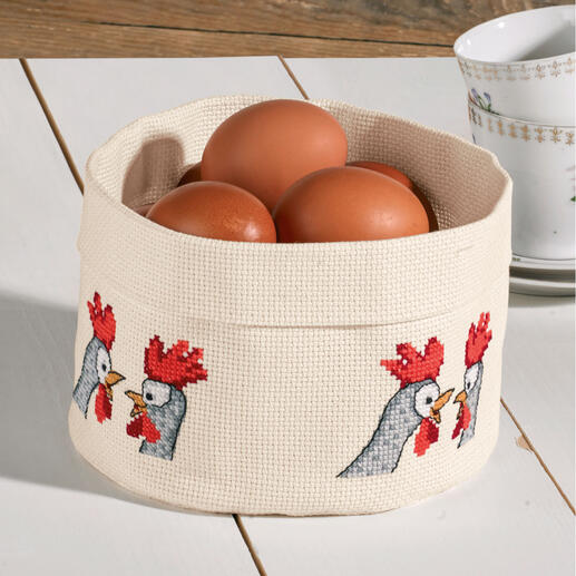 Körbchen mit Hühnerdesign, gefüllt mit Eiern