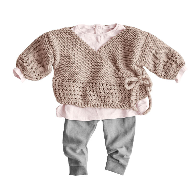 Anleitung 128/1, Baby Wickeljacke aus Merino-Extrafein von Junghans-Wolle 