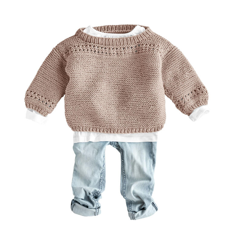 Anleitung 129/1, Babypullover aus Merino-Extrafein von Junghans-Wolle 