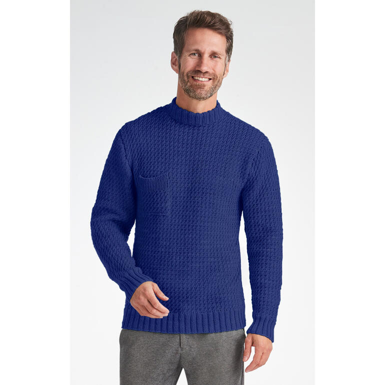 Dunkelblauer Herrenpullover aus Nuovo Merino 120 mit Rundhalsausschnitt