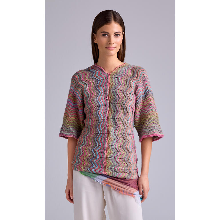 Pullover aus Lotti-Colori mit bunten Wellenmustern.