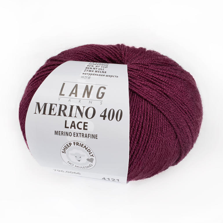 Dunkelrote Merino 400 Lace Wolle von LANG Yarns in 50g Knäuel.