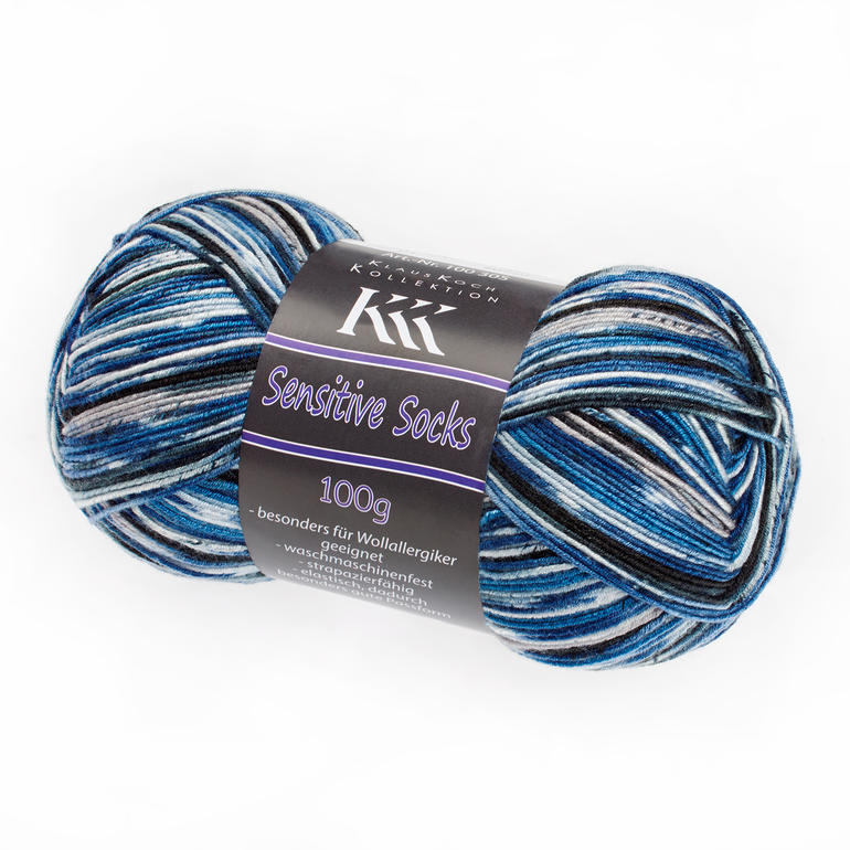 Sockenwolle Sensitive Socks von KKK, Kniestrumpf in blau und grau