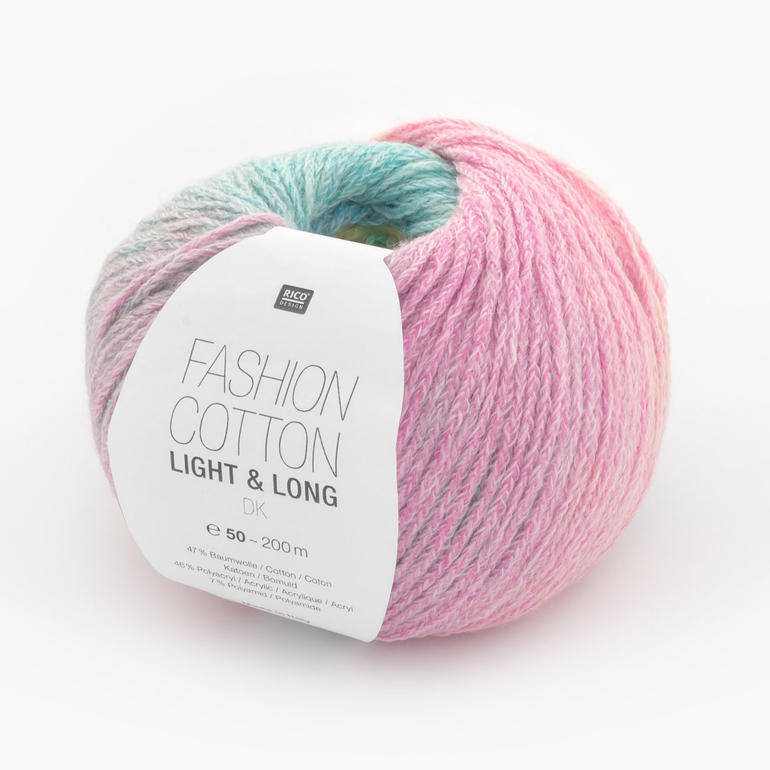Garn Fashion Cotton Light & Long dk von Rico Design in rosa mit grünem Verlauf