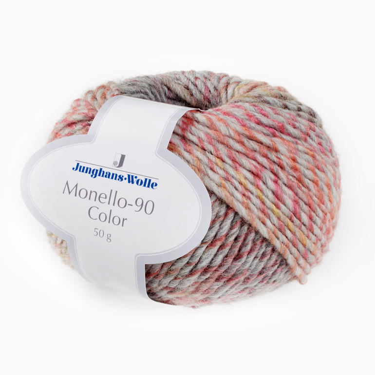 Bunte Wolle Monello-90 Color von Junghans-Wolle in einem 50 g Ball.