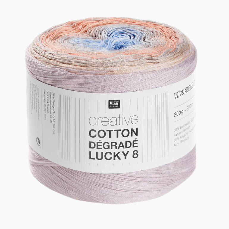 Garn Creative Cotton Dégradé Lucky 8 von Rico Design in sanften Farbtönen.