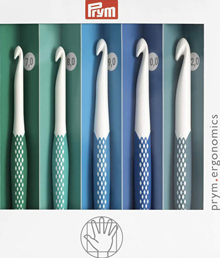Prym-Ergonomics Wollhäkelnadel Set mit Nadeln von 7,0 bis 12,0 mm