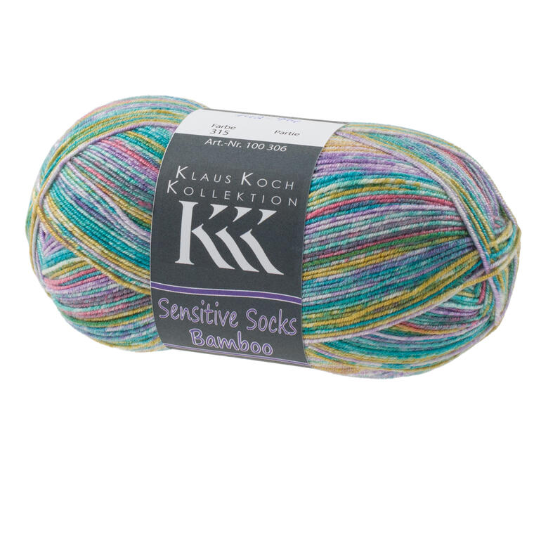 Bunte Sockenwolle Sensitive Socks Bamboo von KKK in violett und gelb