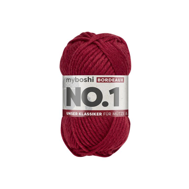 Wollknäuel No. 1 von myboshi in der Farbe Bordeaux, dunkles Rot.