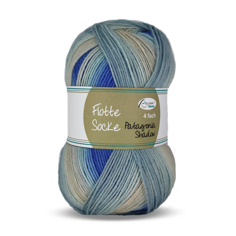 Sockenwolle Flotte Socke 4-fach in den Farben Blau und Beige.