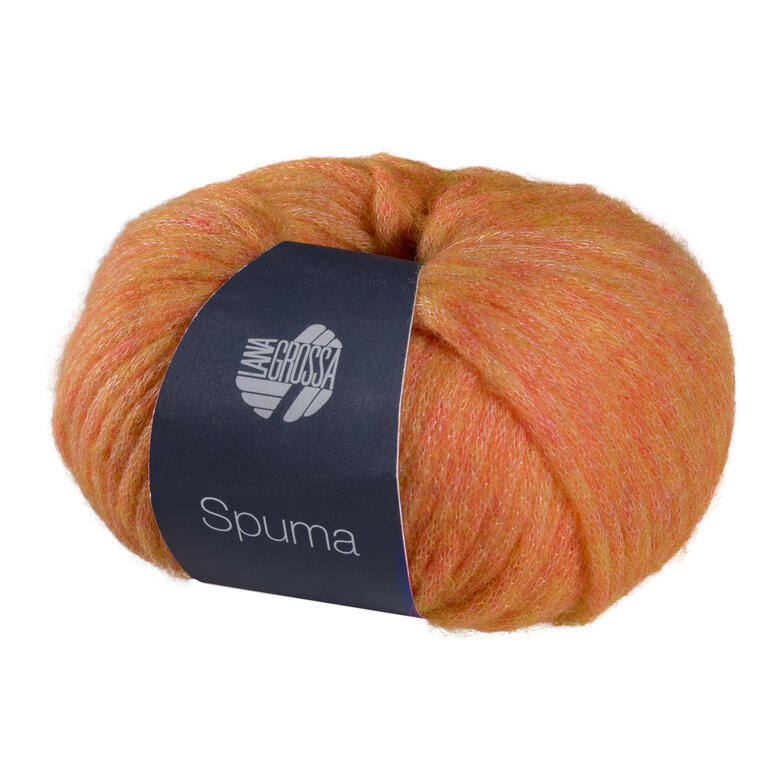 Spuma von Lana Grossa in Orangegelb, weiches Garn in runder Form.