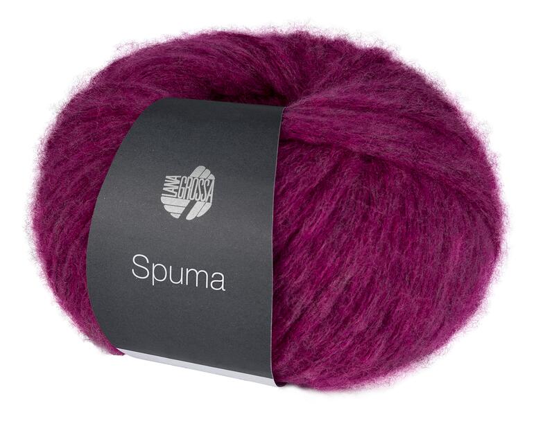 Spuma von Lana Grossa in Magenta, weiches Garn in runder Form.