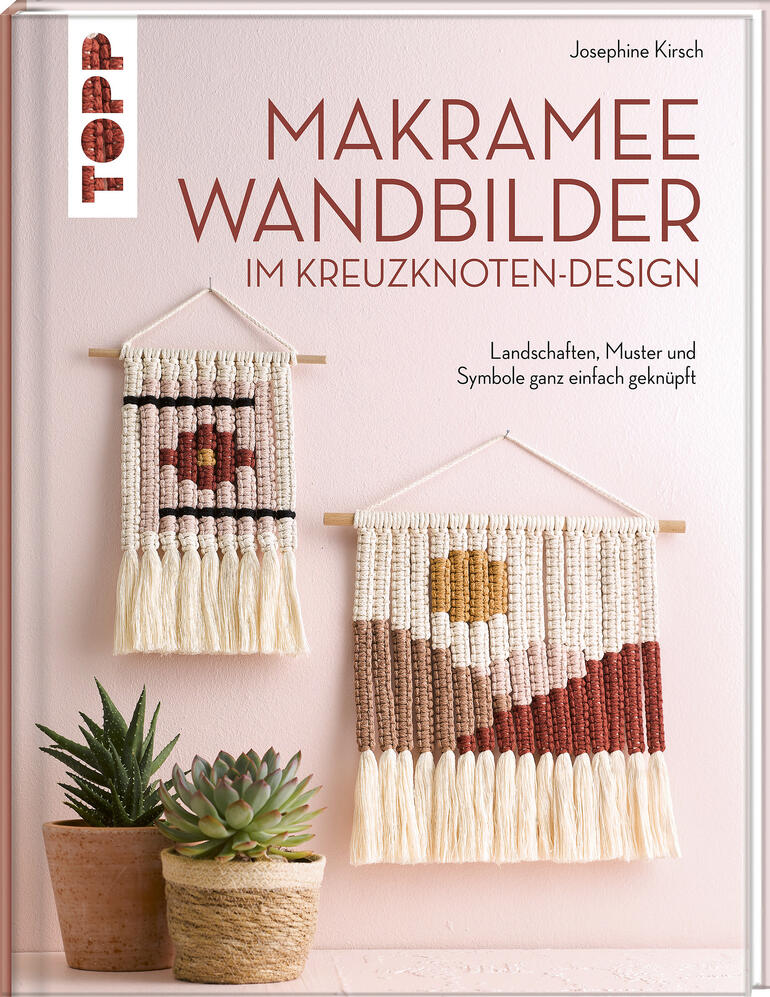 Buchcover 'Makramee Wandbilder im Kreuzknoten-Design' mit zwei Bildern.