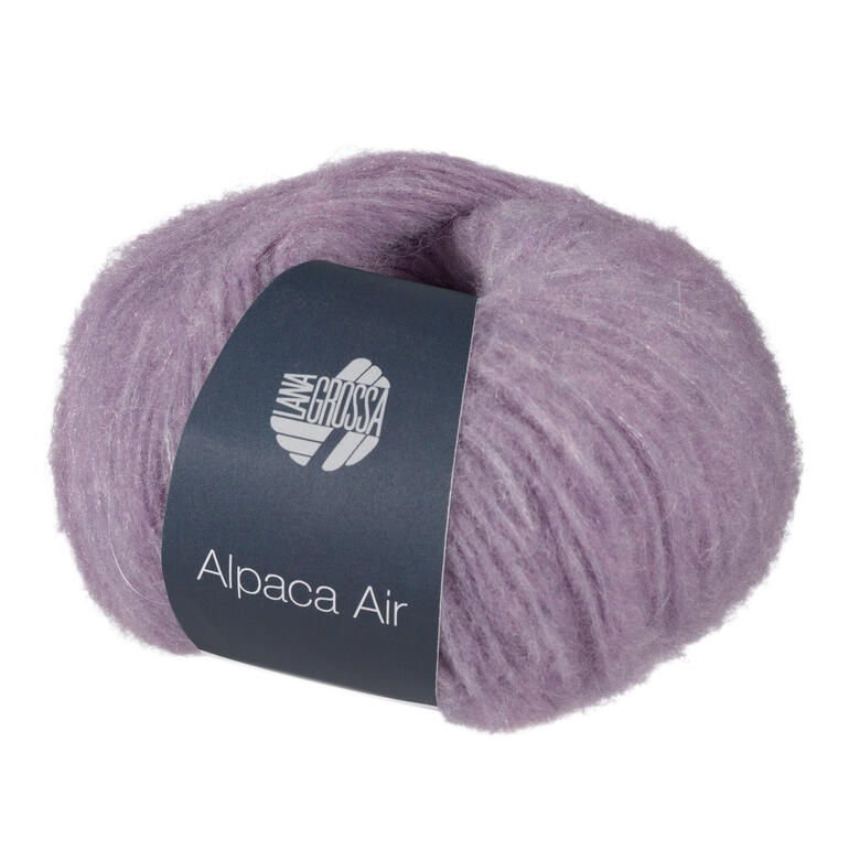 Alpaca Air von Lana Grossa, lilafarbene Wolle in einem runden Knäuel.