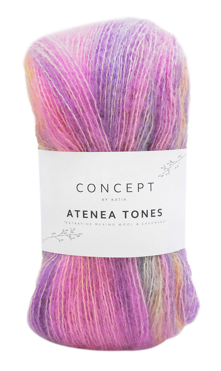 Atenea Tones Wolle von Katia in lila- und pastellfarben