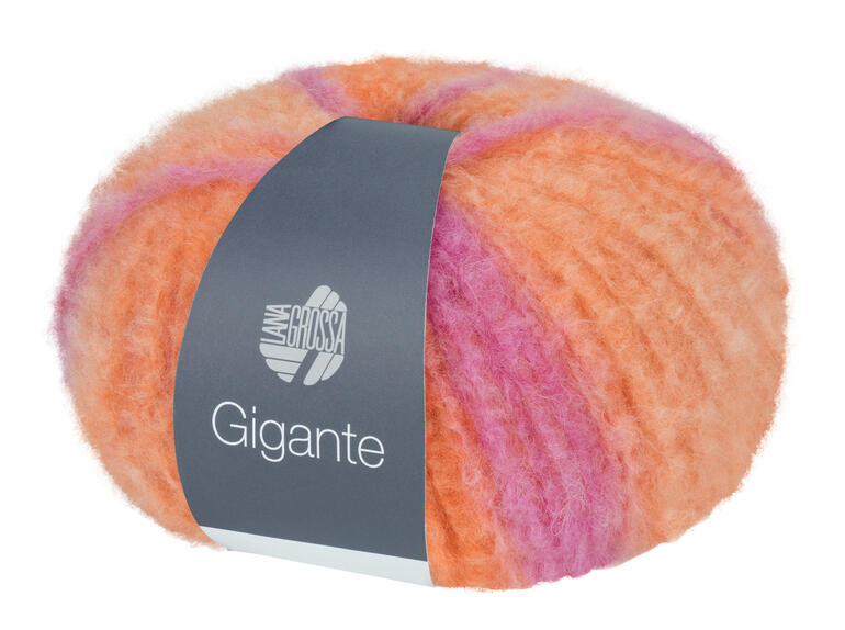 Gigante von Lana Grossa, flauschiges Garn in warmen Orangetönen.
