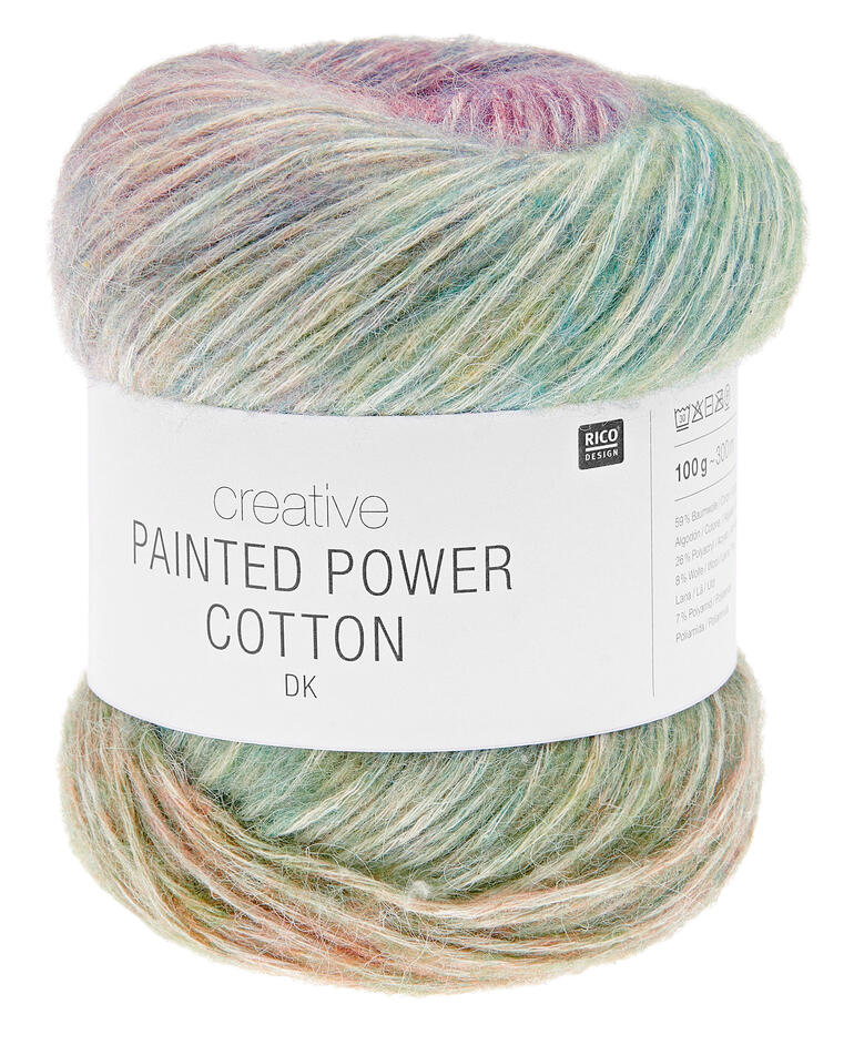 Garnkugel 'Creative Painted Power Cotton dk' in sanften grün-blau Farbtönen