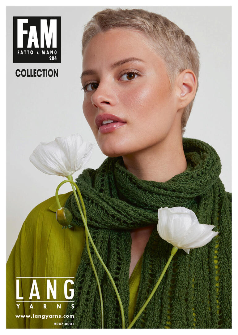 Heft LANG Yarns Fatto a Mano 284 mit einem Modell in grüner Strickjacke