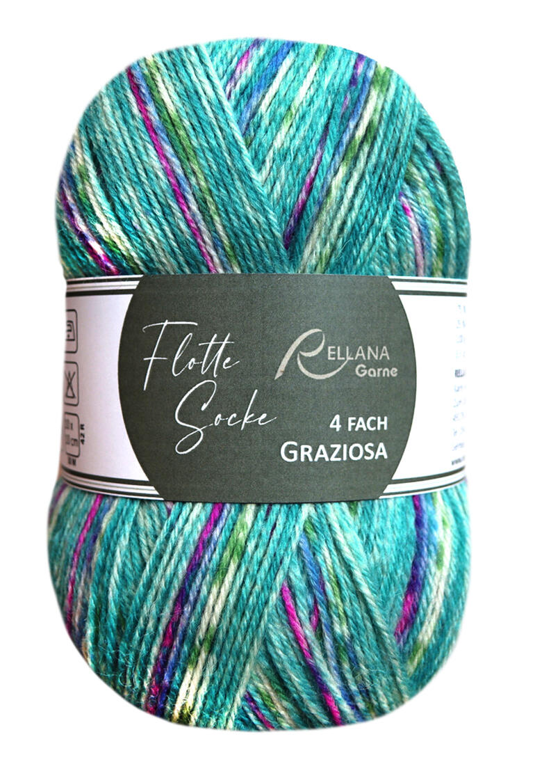 Türkise Sockenwolle Flotte Socke 4-fach Graziosa in verschiedenen Farben.