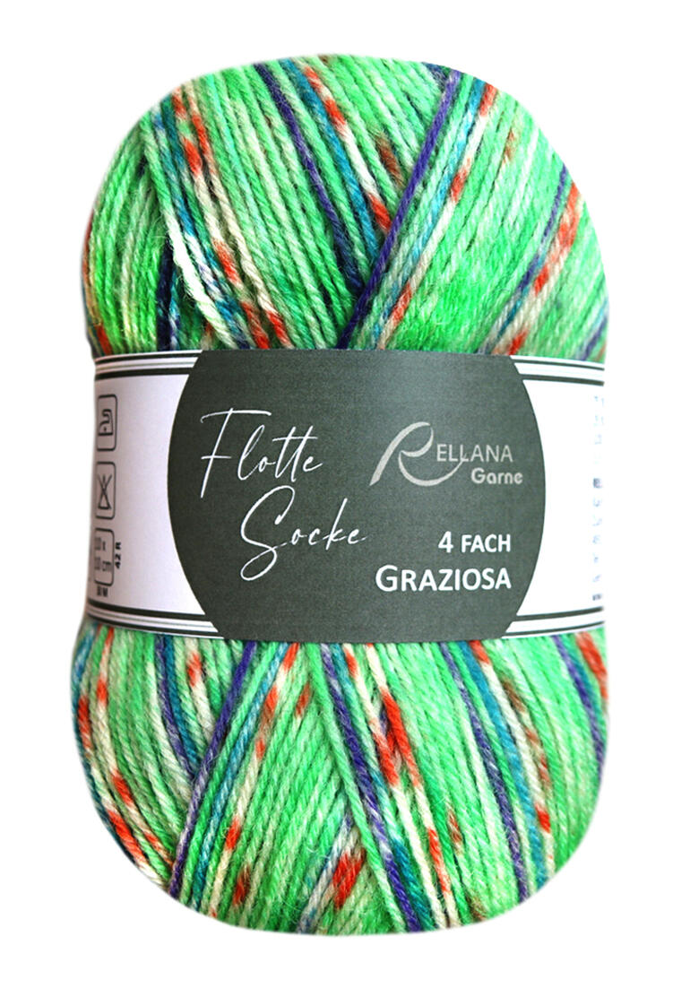 Grüne Sockenwolle Flotte Socke 4-fach Graziosa mit buntem Muster.