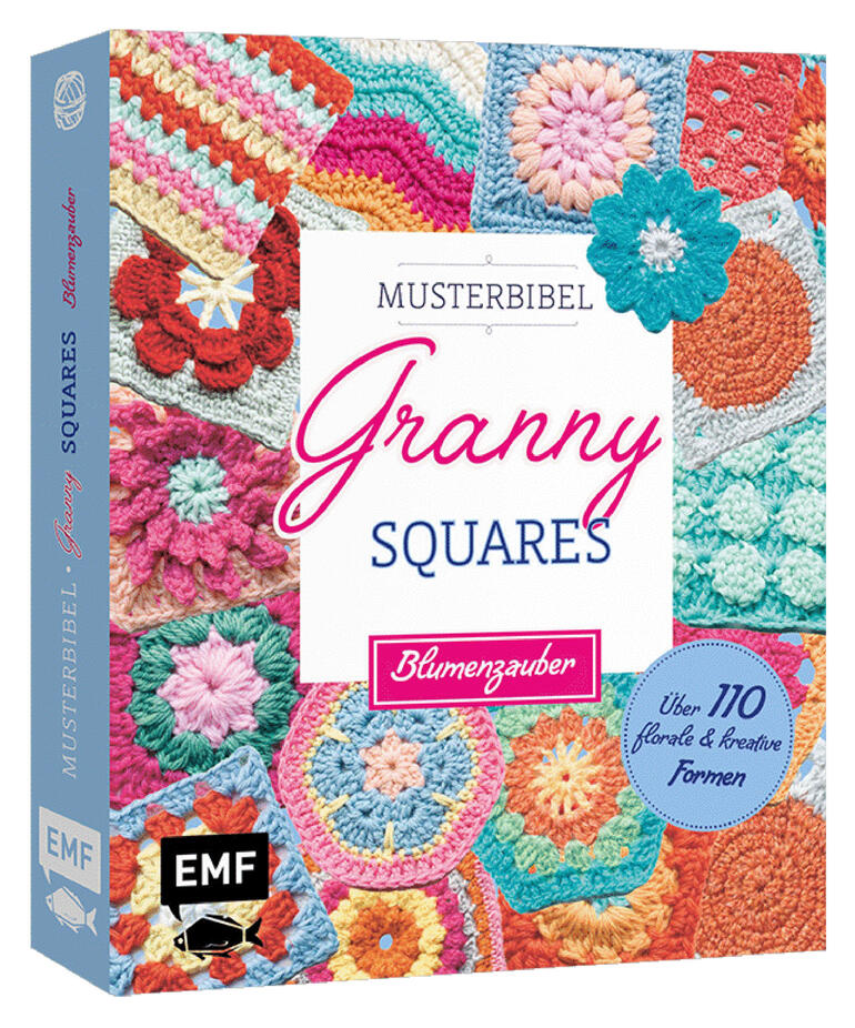 Buch 'Musterbibel Granny Squares' mit bunten Häkelmustern.