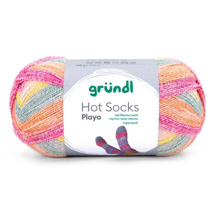 Häkelgarn Gründl Hot Socks Playa in bunten Farben, 100g.