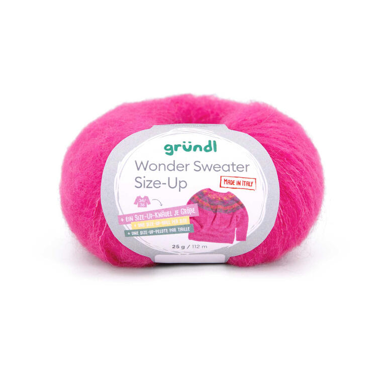 Wollknäuel in Pink, gründl Wonder Sweater Size-Up, 25g.