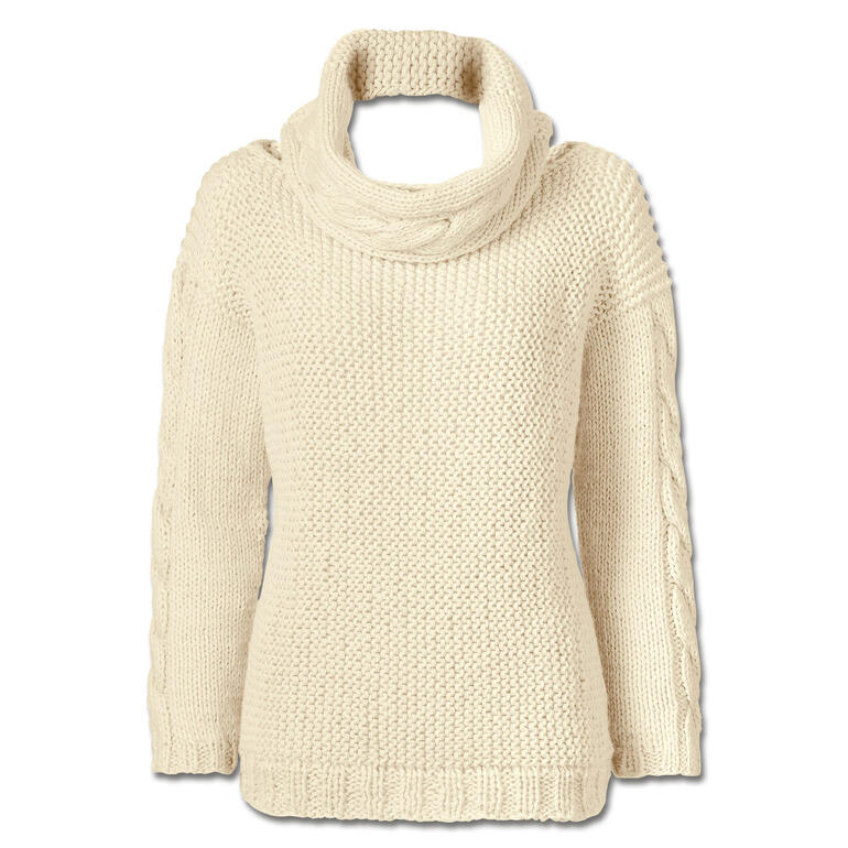 Beiger Pullover mit Loop, 2-fädig aus Peru