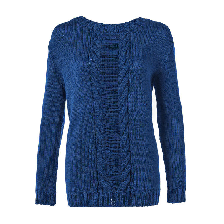 Dunkelblauer Damenpullover mit Zopfdetails